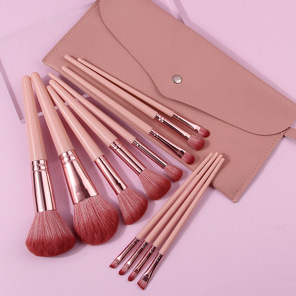 Beginner's 12-piece pink makeup brush set, pink storage bag, complete facial beauty tools, makeup brushes Specification drawing