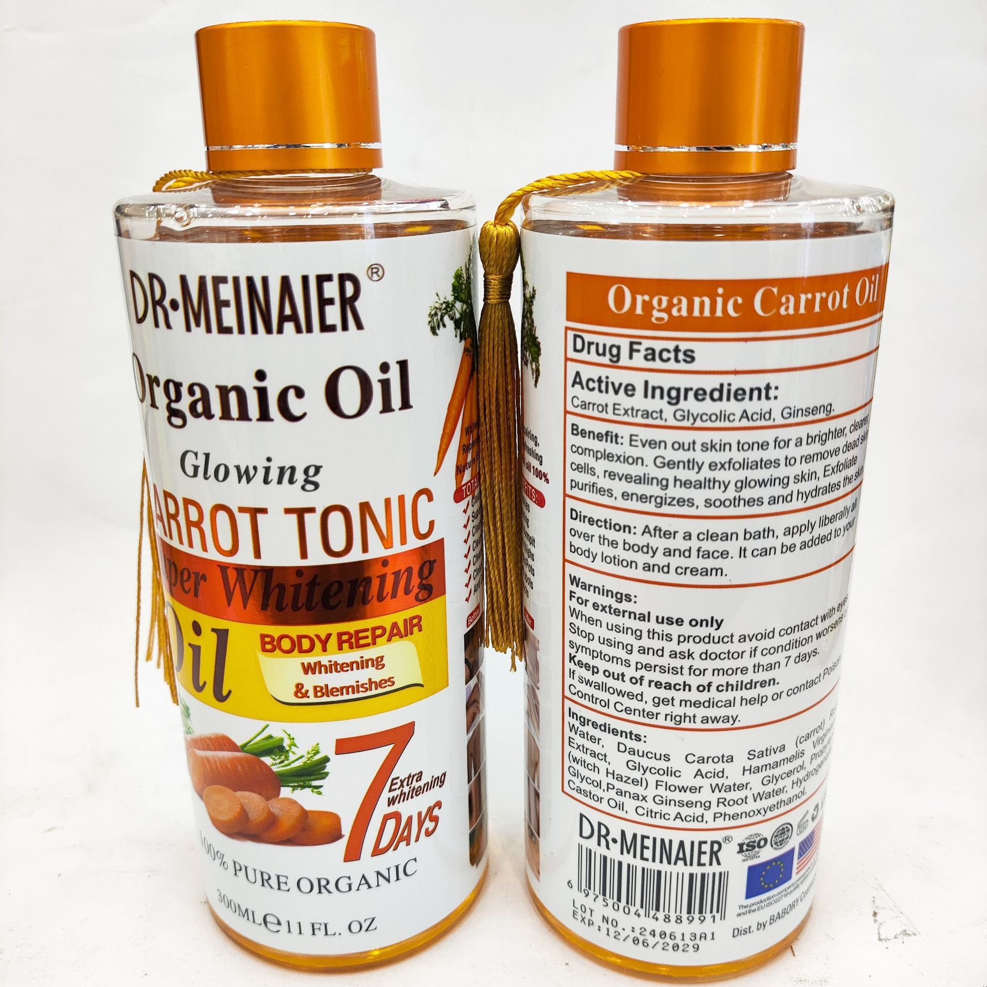 Wholesale of 300ml Cross-border Organic Tassel Almond Massage Oil and VC Carrot Facial and Body Massage Oil Specification drawing
