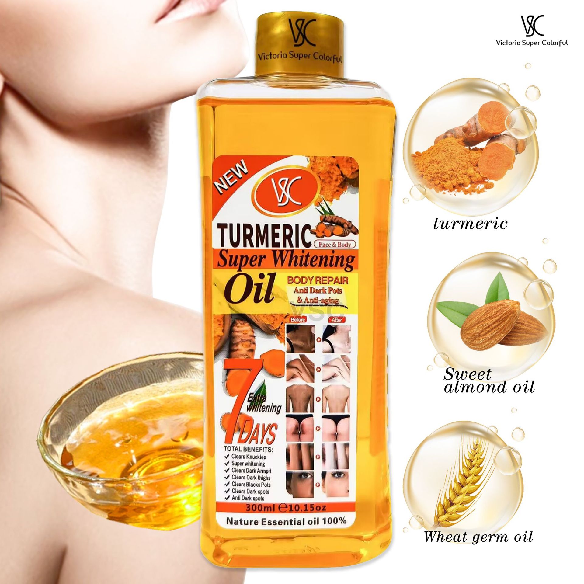 Cross-border Carrot essential Oil Hair Care, Face and Body SPA Turmeric Essential Oil Moisturizing, Unblocking Meridians Massage Oil 300ml Specification drawing
