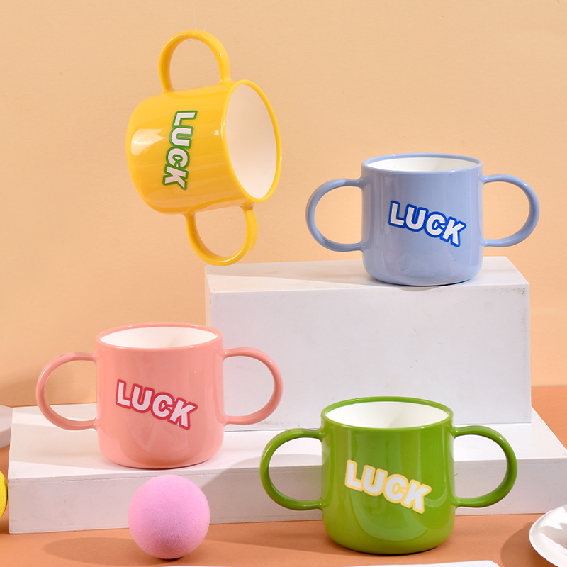 G28-GH-2588 Children's double-handled cup, new household food-grade large-diameter water cup, open and easy to clean, open cup for learning to drink details Picture