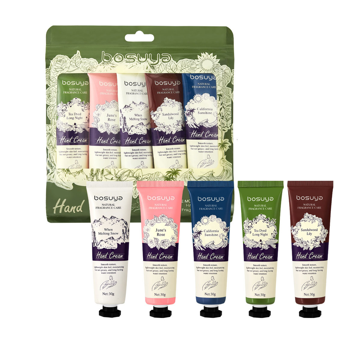Cross-border exclusive bosuya scented Hand Cream, new 30g plant essence hand cream, moisturizing and non-greasy Item Picture