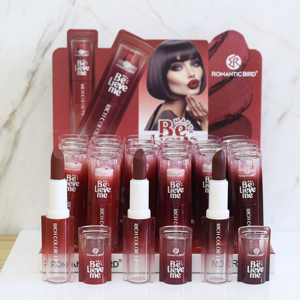 R4727R Bright Red, Deep Red, Dark Red, matte Lipstick, Long tube Lipstick ROMANTIC BIRD three-color mixed new style full figure