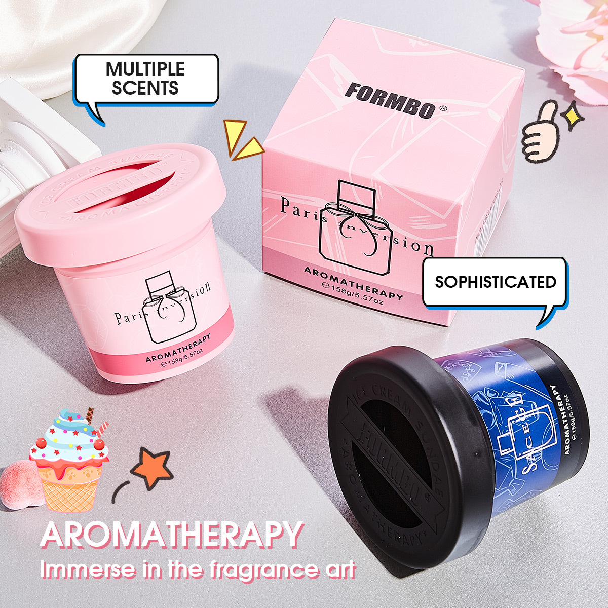 Cross-border exclusive FORMBO aromatherapy cream Amazon bestseller Perfume ornament, long-lasting fragrance, deodorizing, long-lasting light fragrance Specification drawing