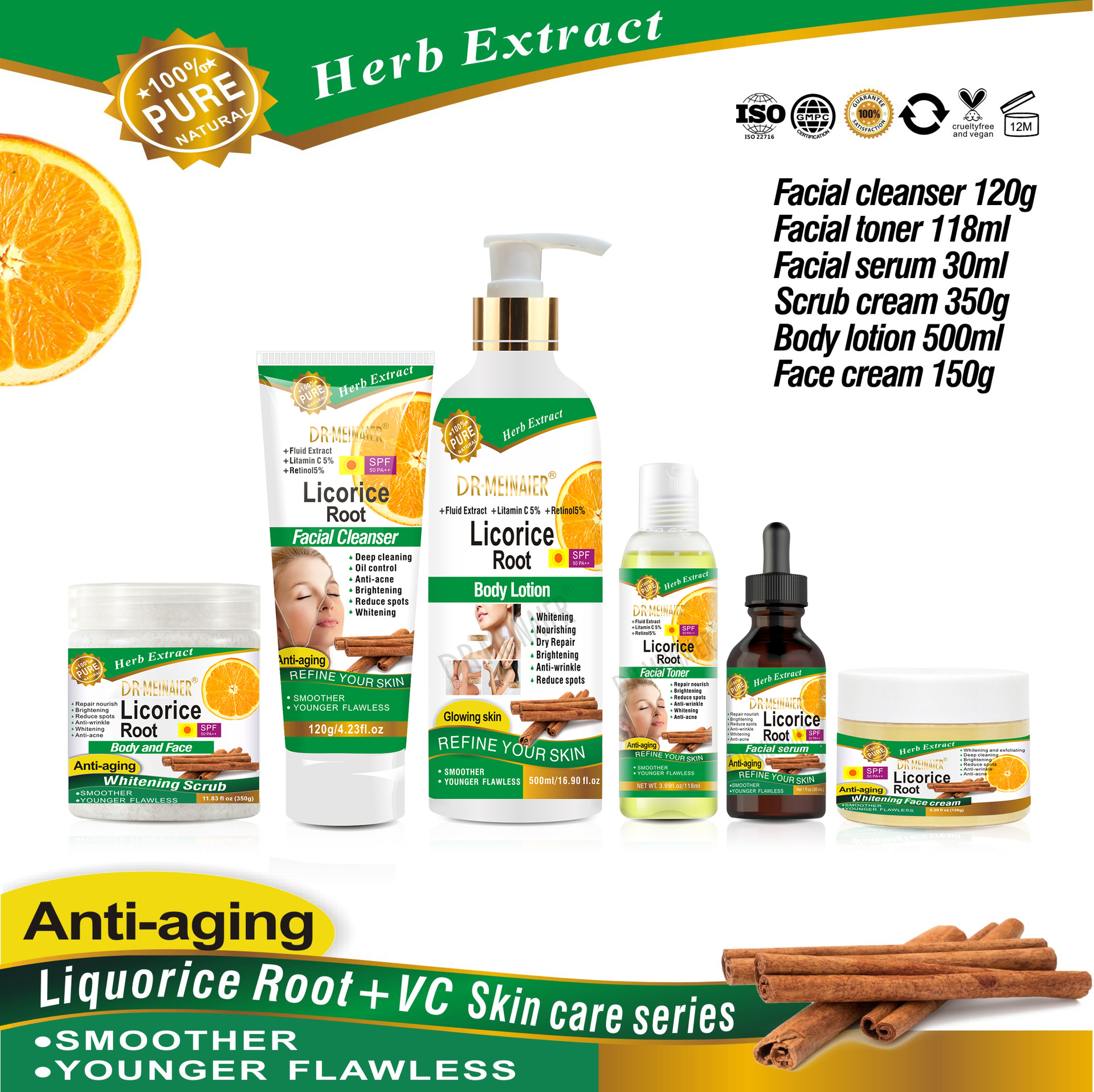 Cross-border foreign trade licorice VC skin care Set series: Hydrating, Moisturizing and toning Water cream to nourish the skin wholesale full figure