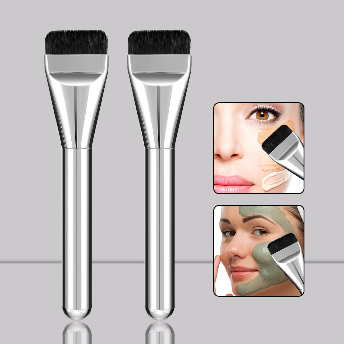 New silver ultra-thin foundation brush, non-powder, flat head, seamless base makeup mask brush, special for concealer, in large stock full figure