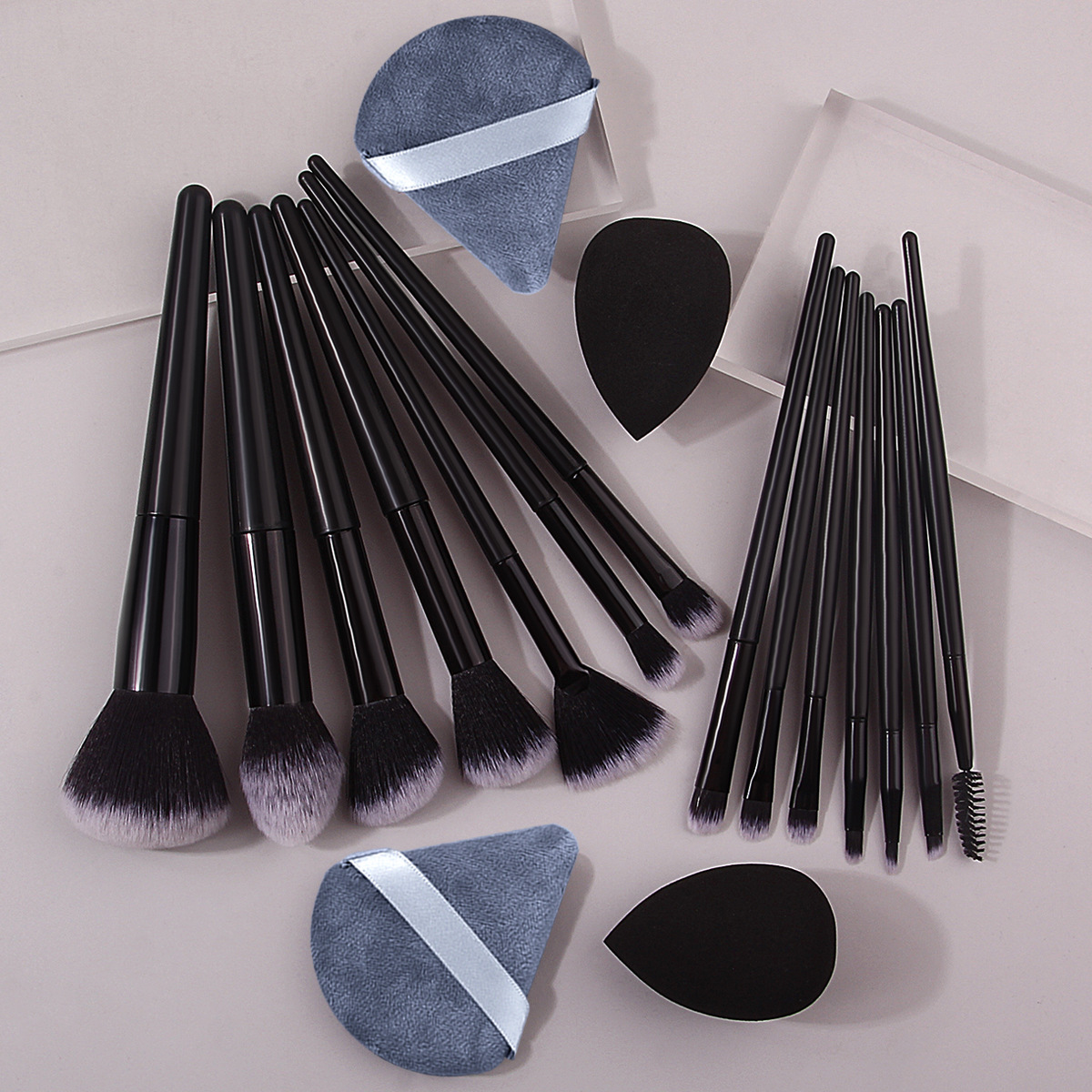 14-piece makeup brush set in stock, triangular flocking, double-sided powder puff, sponge egg, super soft, powder-free makeup tool details Picture