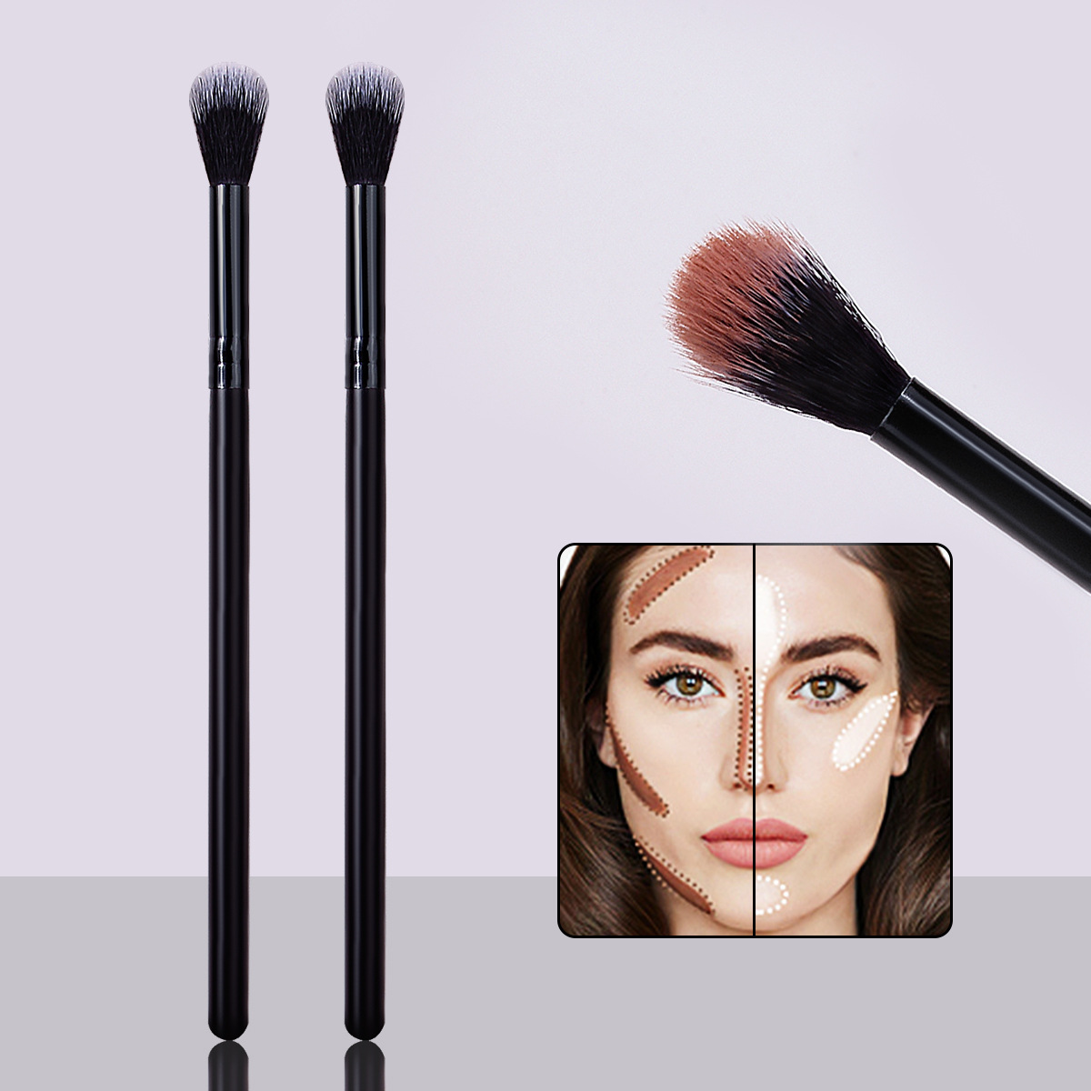 Super soft wooden handle flame diffusion brush, highlight brush, nose side shadow contouring brush, nose shadow brush, portable facial makeup brush full figure