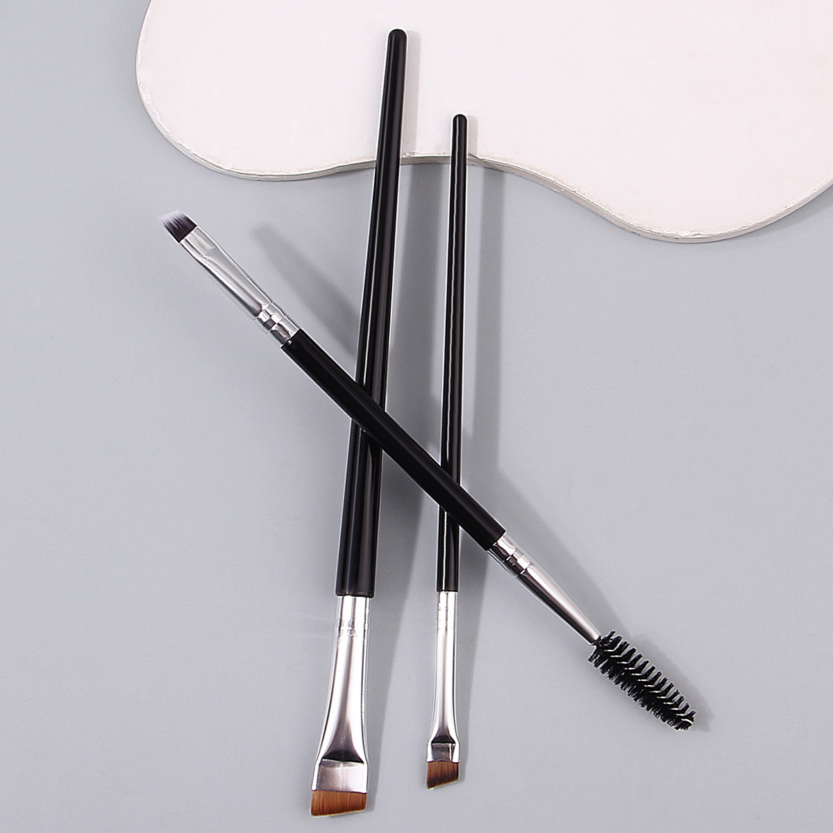 3-piece black blade eyeliner brush, double-head spiral angled eyebrow brush, eyelash brush, eye makeup tool, makeup brush set full figure