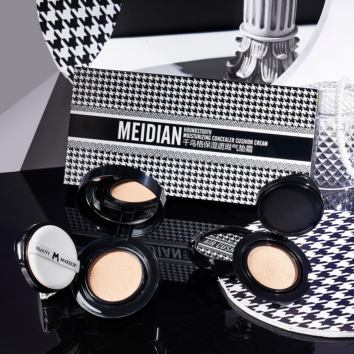 Meidian Thousand-Bird Grid Cushion Set, beauty repair, light, breathable, Moisturizing, Concealer Cushion, BB Cream, Foundation cream wholesale and consignment full figure