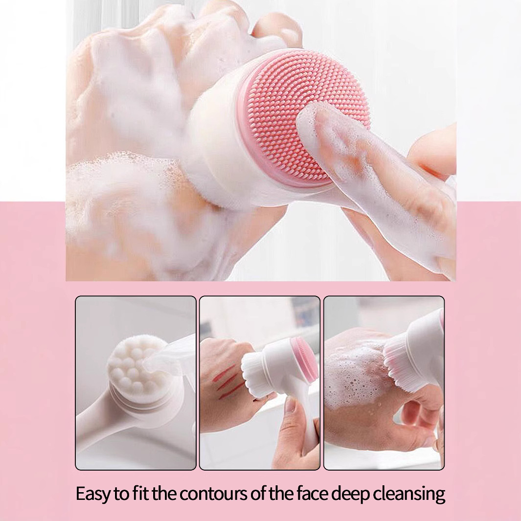 The new 3D facial cleansing brush with soft bristles and silicone is a portable household manual facial cleansing device for cleaning pores Application Scenario