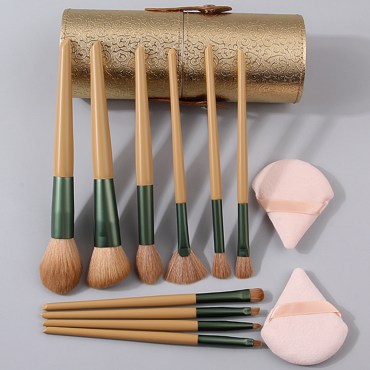 New 10-piece soft-bristled makeup brush set, portable storage bucket set, tool gift, triangular powder puff, factory direct sales Specification drawing