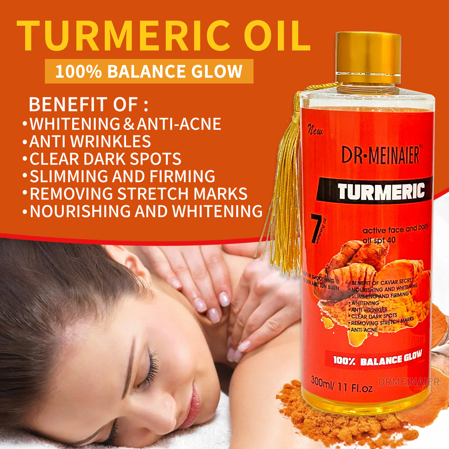 Cross-border Organic turmeric &VC Massage Oil 300ml Facial and Body SPA Moisturizing Massage Oil wholesale for export Item Picture