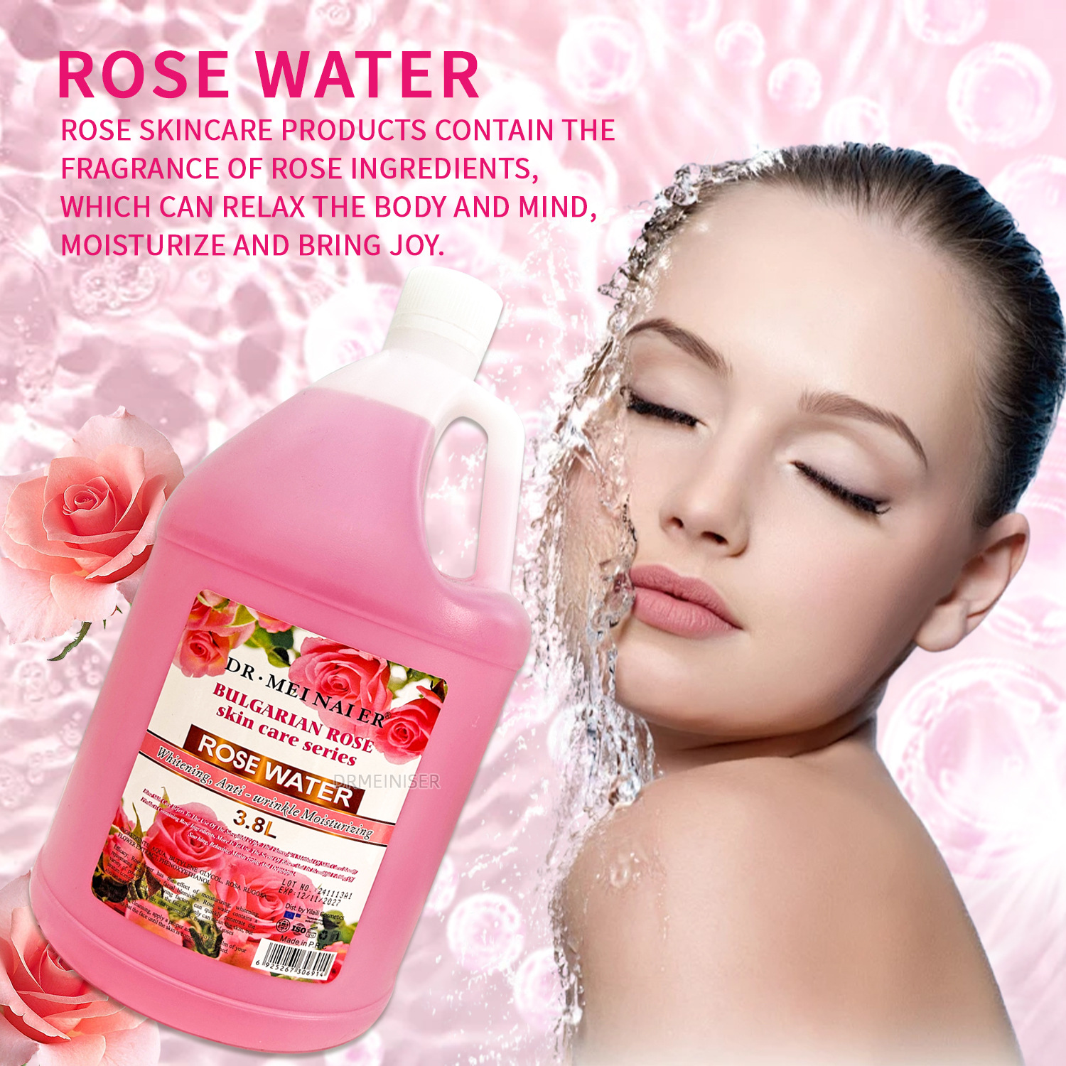 Cross-border Brightening and Moisturizing Rose Water, Pore Shrinking and Firming Toner, Rose Toner 3.8L, wholesale for export Specification drawing