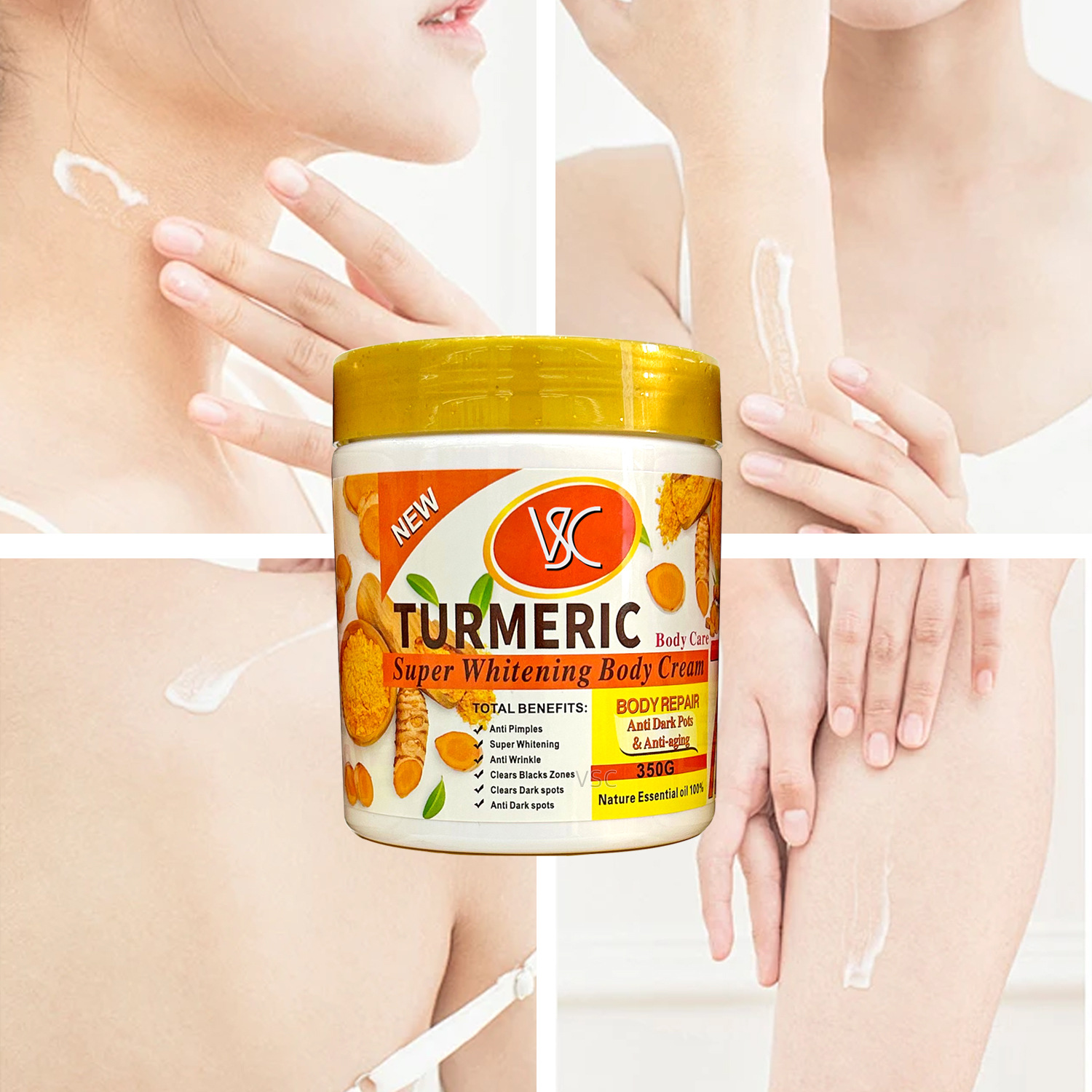 Cross-border Turmeric Body Cream 350g Facial and Body brightening and Moisturizing Turmeric Face Cream Nourishing Skin Care Export wholesale Application Scenario
