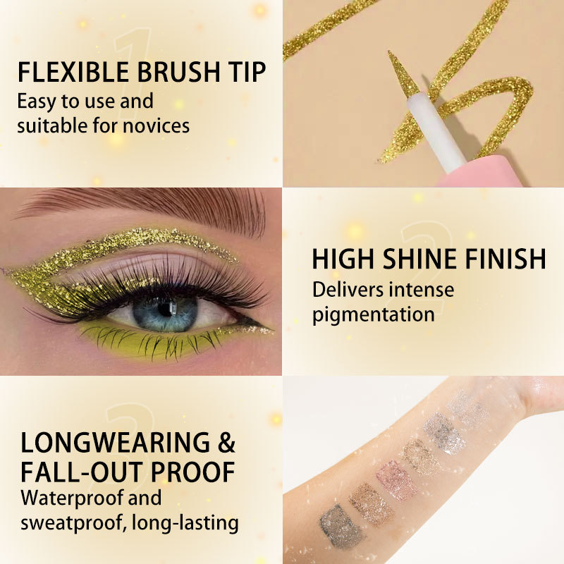 Cross-border QICIY+ 6-color Sparkling eyeliner is smooth, quick-drying, color-developing, waterproof, sweat-resistant and not prone to smudge. Wholesale for export Specification drawing
