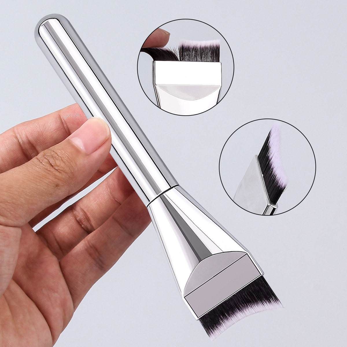Crescent-shaped foundation brush, mask brush, bionic fiber bristles that do not consume powder, special beauty tools for makeup artists, supplied by the manufacturer full figure