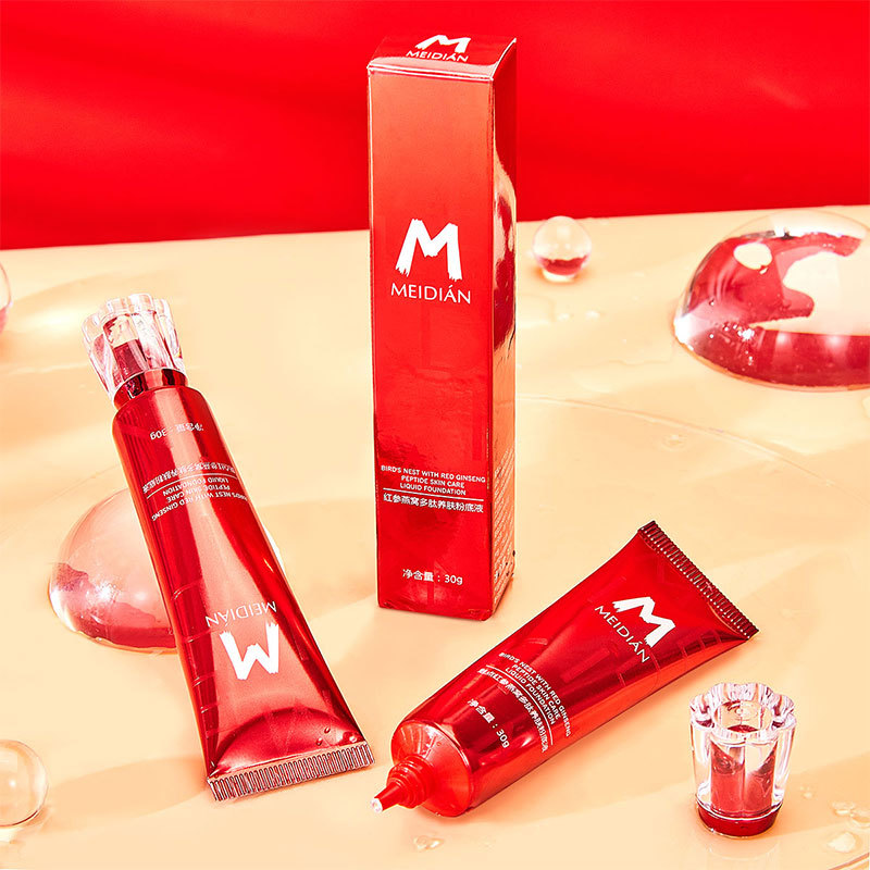 【 Cross-border Exclusive 】 Meidian Red Ginseng Bird's Nest Peptide Revitalizing Foundation, Concealer, Natural Fit, Waterproof Base BB Cream Specification drawing
