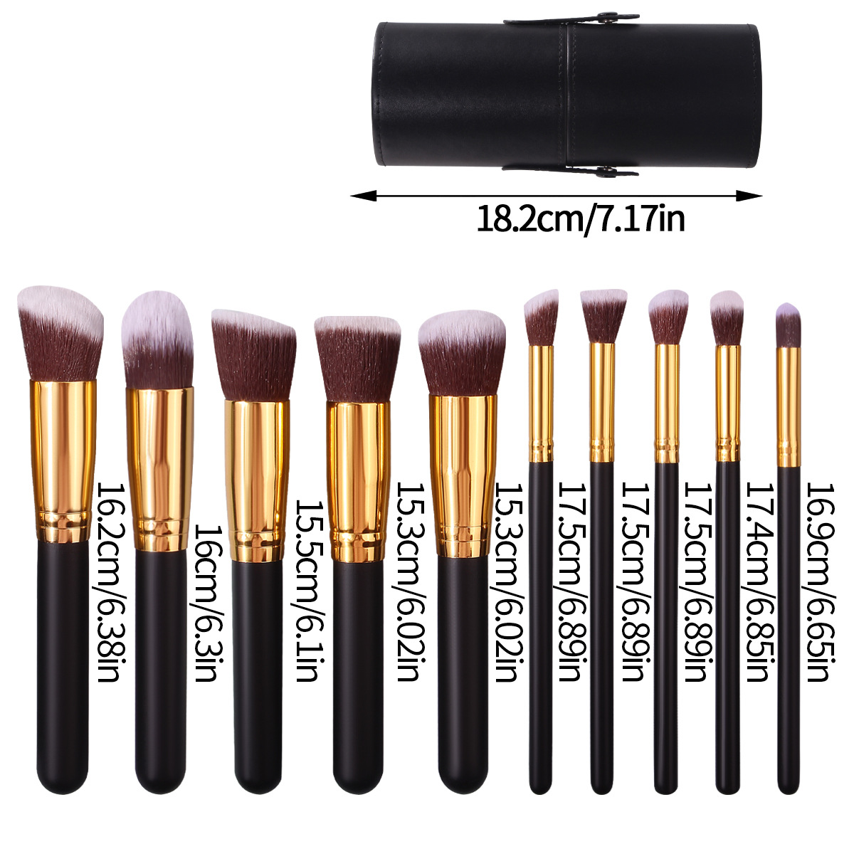 Beginner's 10-piece makeup brush set, wooden handle blush brush, eyeshadow brush, loose powder brush, portable PU makeup storage bucket Application Scenario