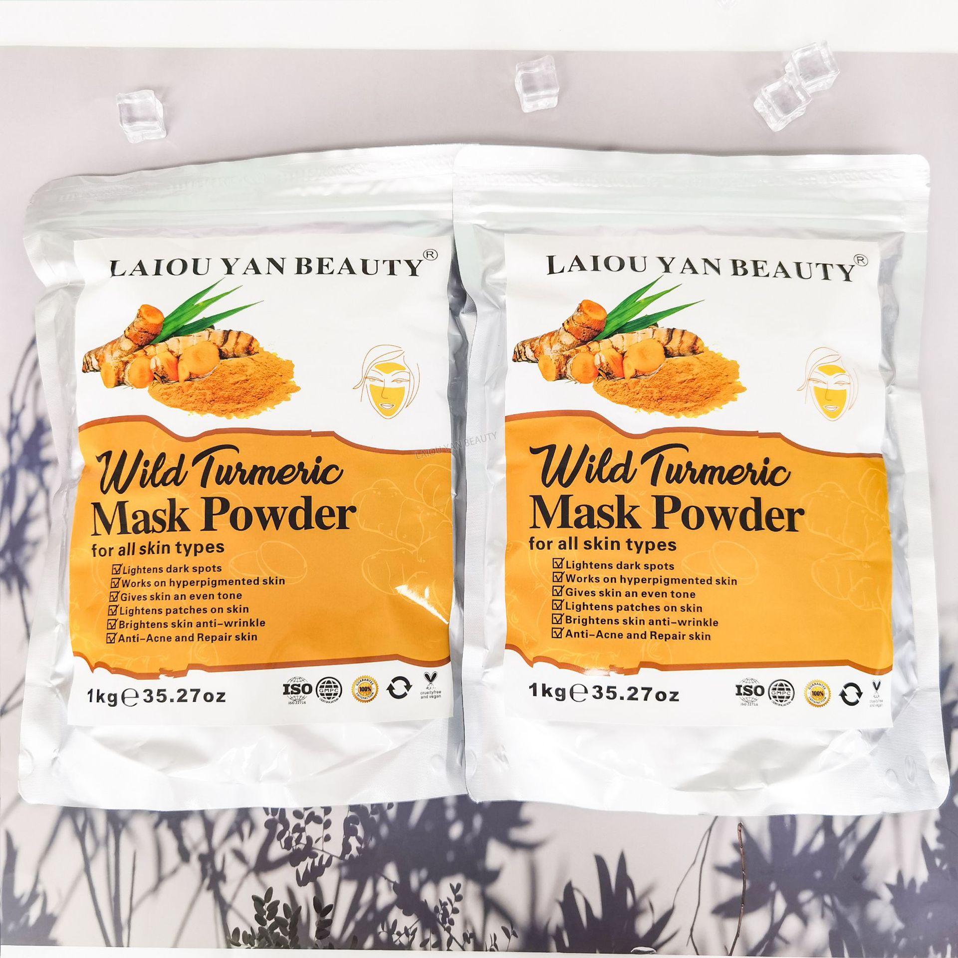 Cross-border turmeric Brightening and Moisturizing Mask Powder, hydrating, moisturizing and nourishing skin care soft mask powder, bagged factory direct sales wholesale details Picture