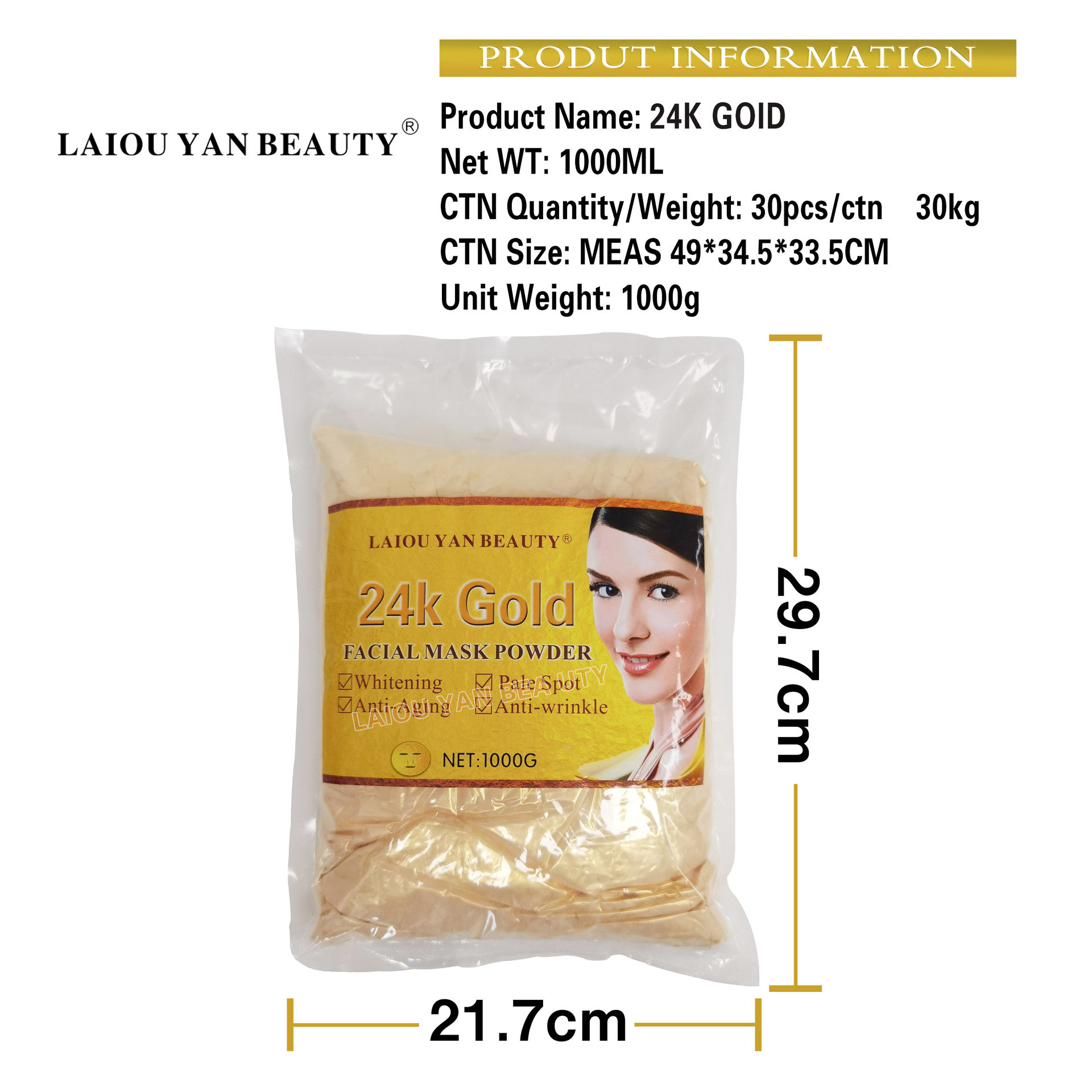 Cross-border hydrating and moisturizing gold powder nourishes, brightens the skin, hydrates, shrinks pores, lifts and tightens the mask powder. Foreign trade hospital edition Item Picture
