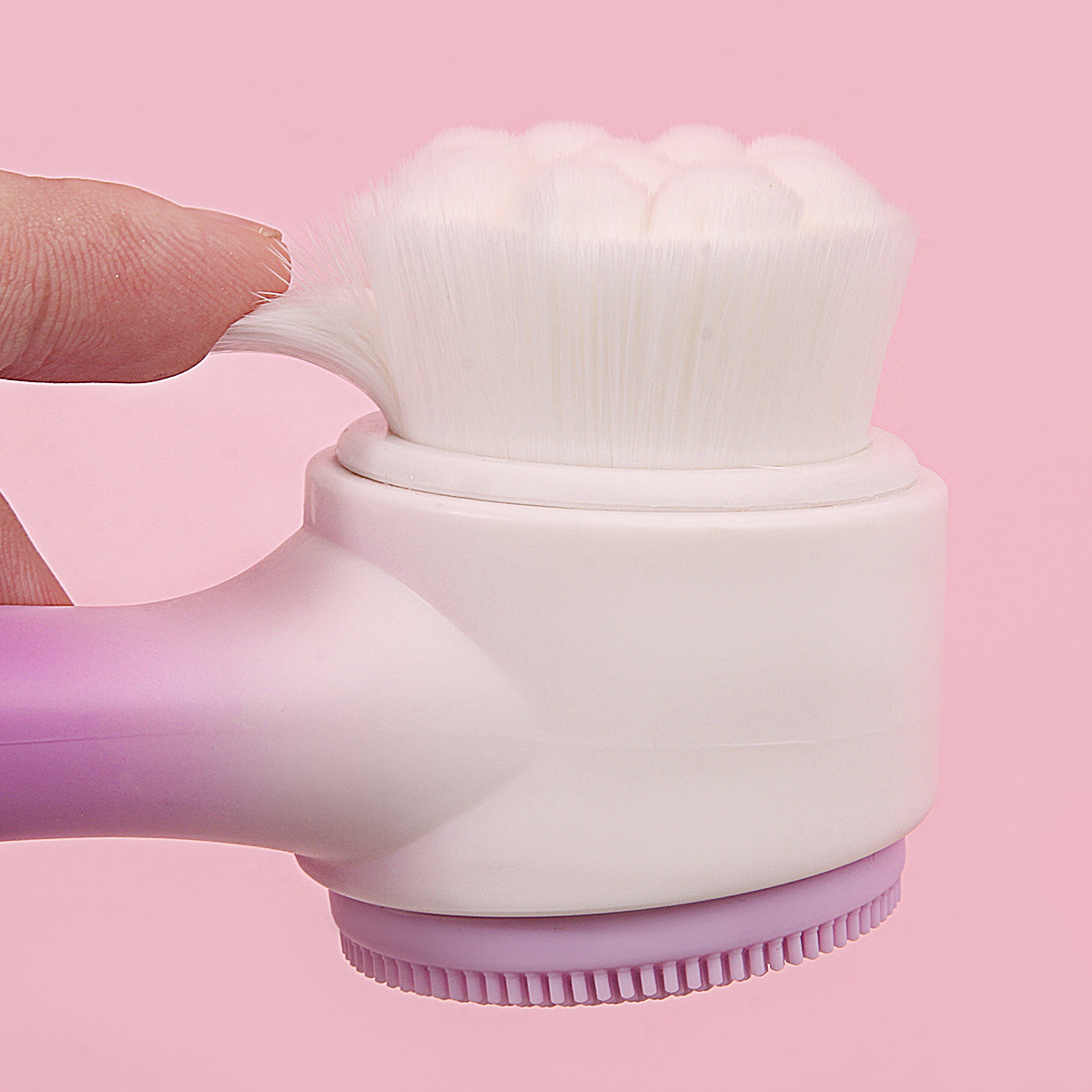3D gradient double-sided facial cleansing brush, soft bristle silicone brush, facial cleansing brush, pore-cleaning wonder, quick blackhead removal makeup brush Specification drawing