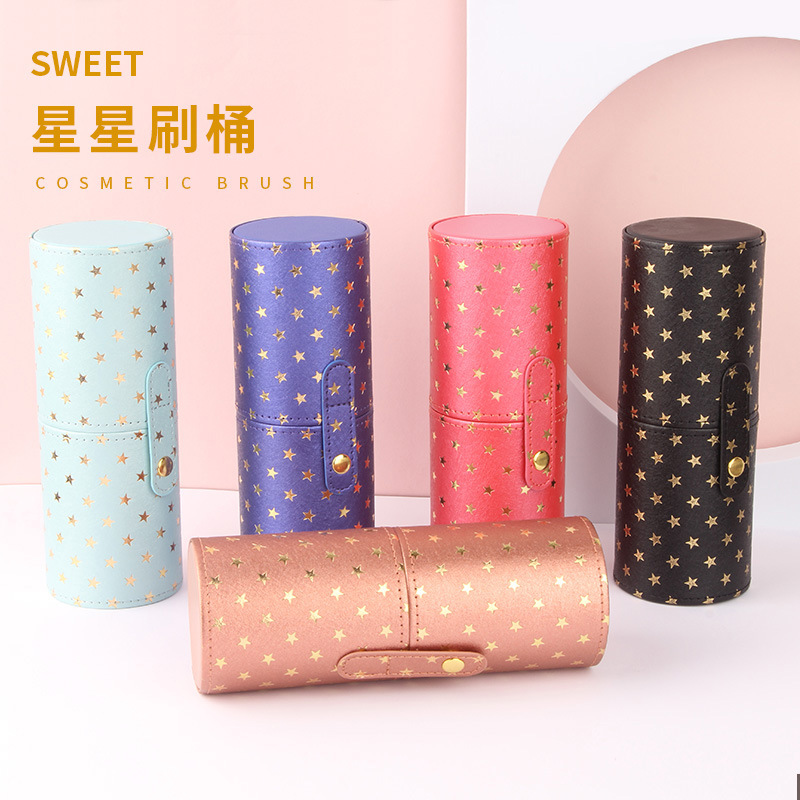 PU makeup brush storage bucket, makeup brush bag, complete set of brush storage box, dust-proof and water-proof beauty tools wholesale details Picture