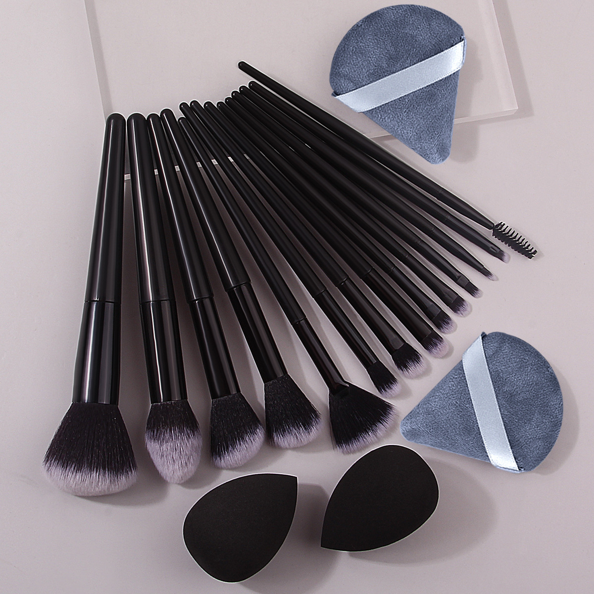 14-piece makeup brush set in stock, triangular flocking, double-sided powder puff, sponge egg, super soft, powder-free makeup tool full figure