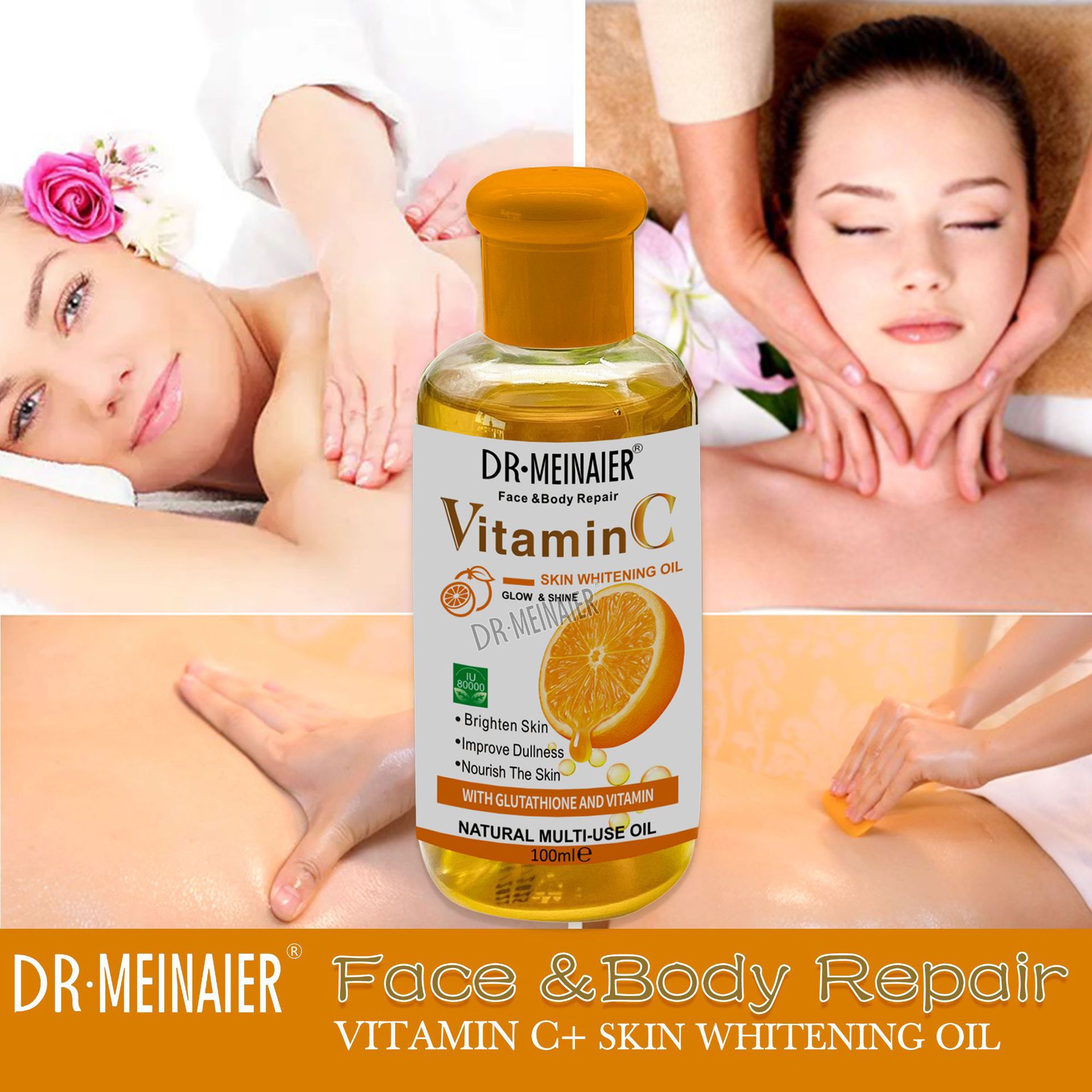 Cross-border Fresh Orange VC essential Oil Moisturizes the face and body, brightening the skin, hydrating and darkening massage oil, Vitamin C100ml full figure