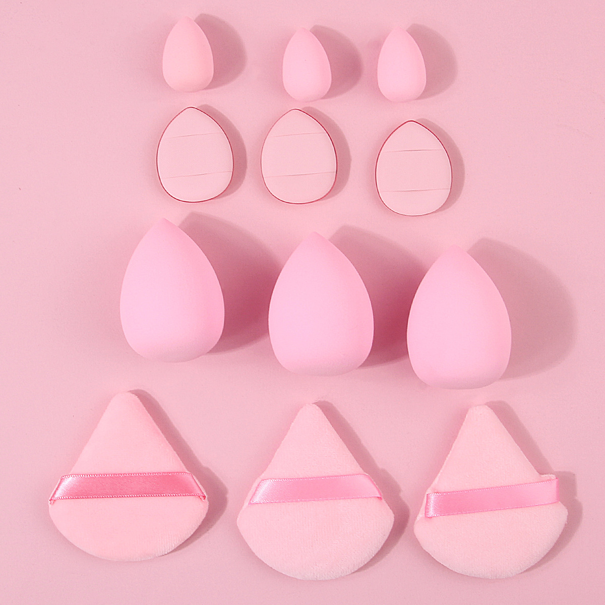 Cross-border best-selling 12-piece makeup sponge powder puff set, dry and wet dual-purpose beauty egg triangle powder puff, finger powder puff details Picture