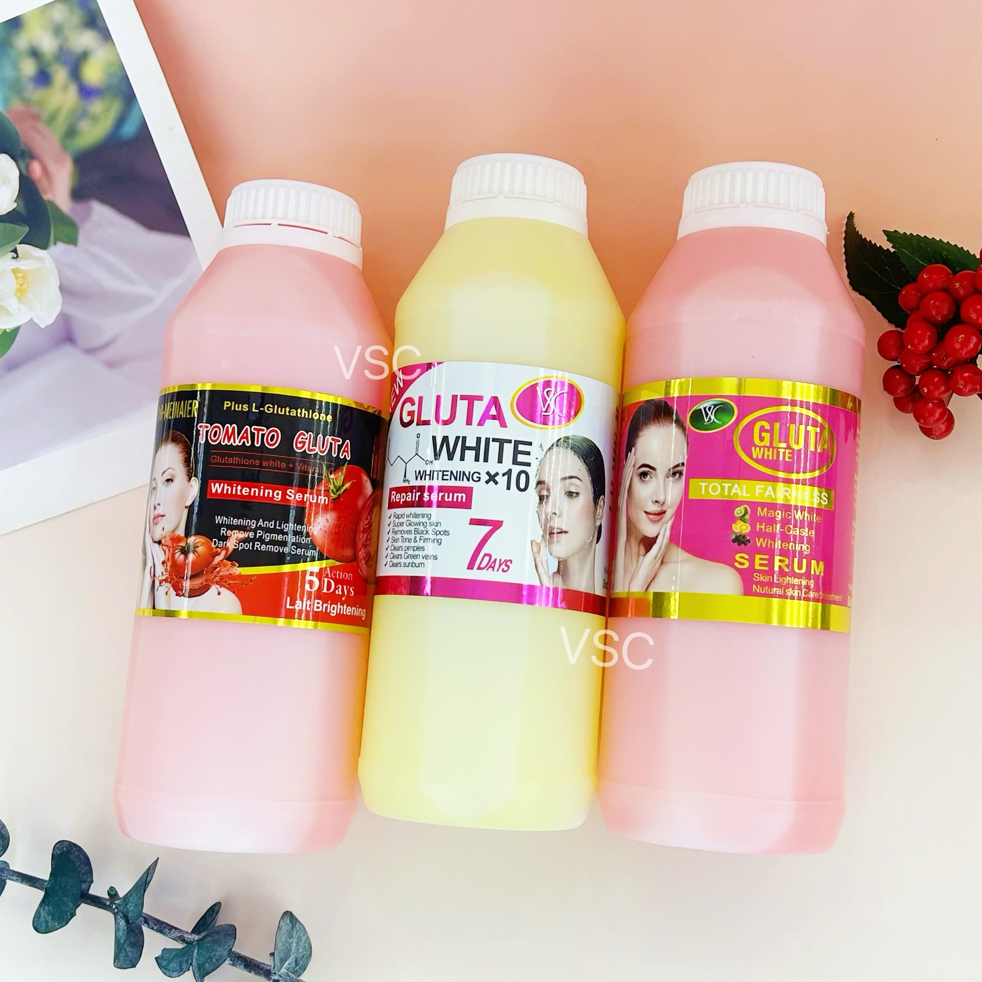 Cross-border exclusive supply of 1000ml Brightening glutathione Essence Serum, hydrating AHA Fruit Acid Essence water for export wholesale full figure