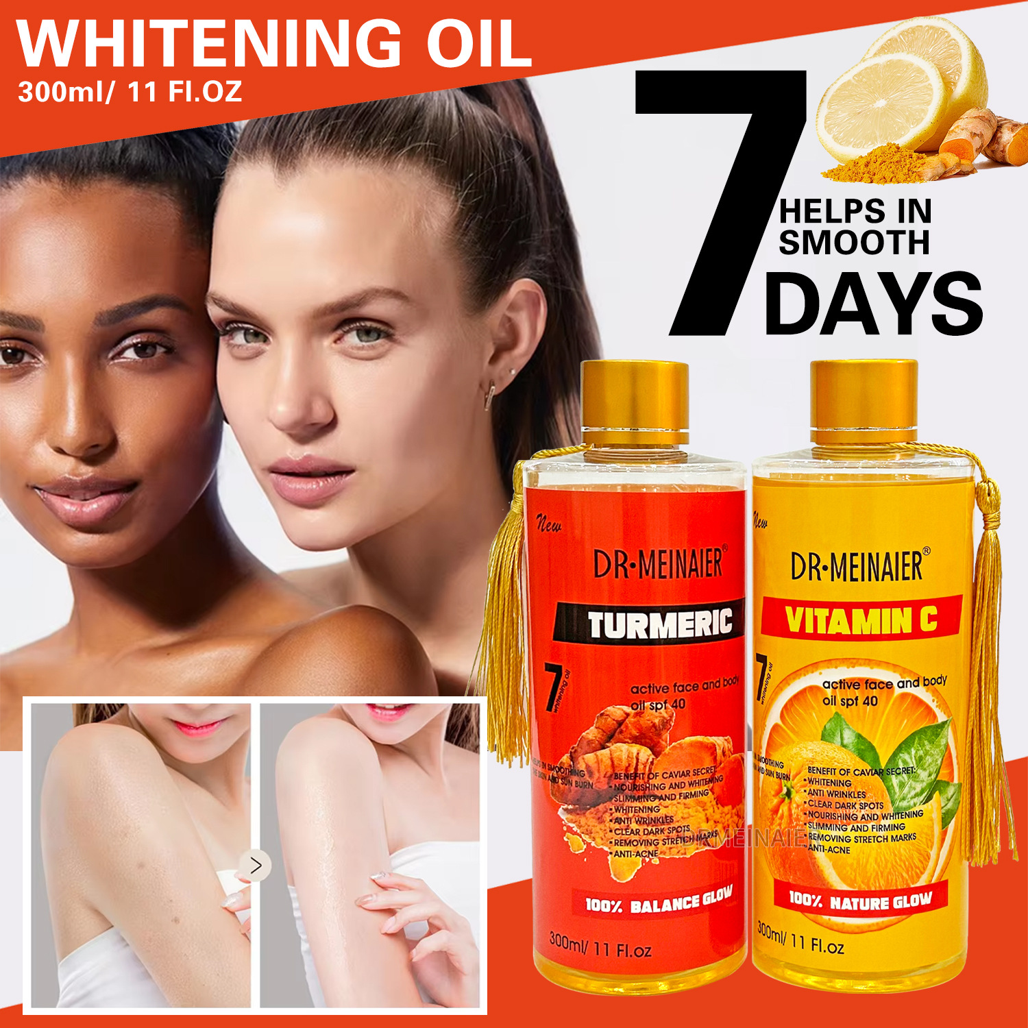 Cross-border Organic turmeric &VC Massage Oil 300ml Facial and Body SPA Moisturizing Massage Oil wholesale for export full figure