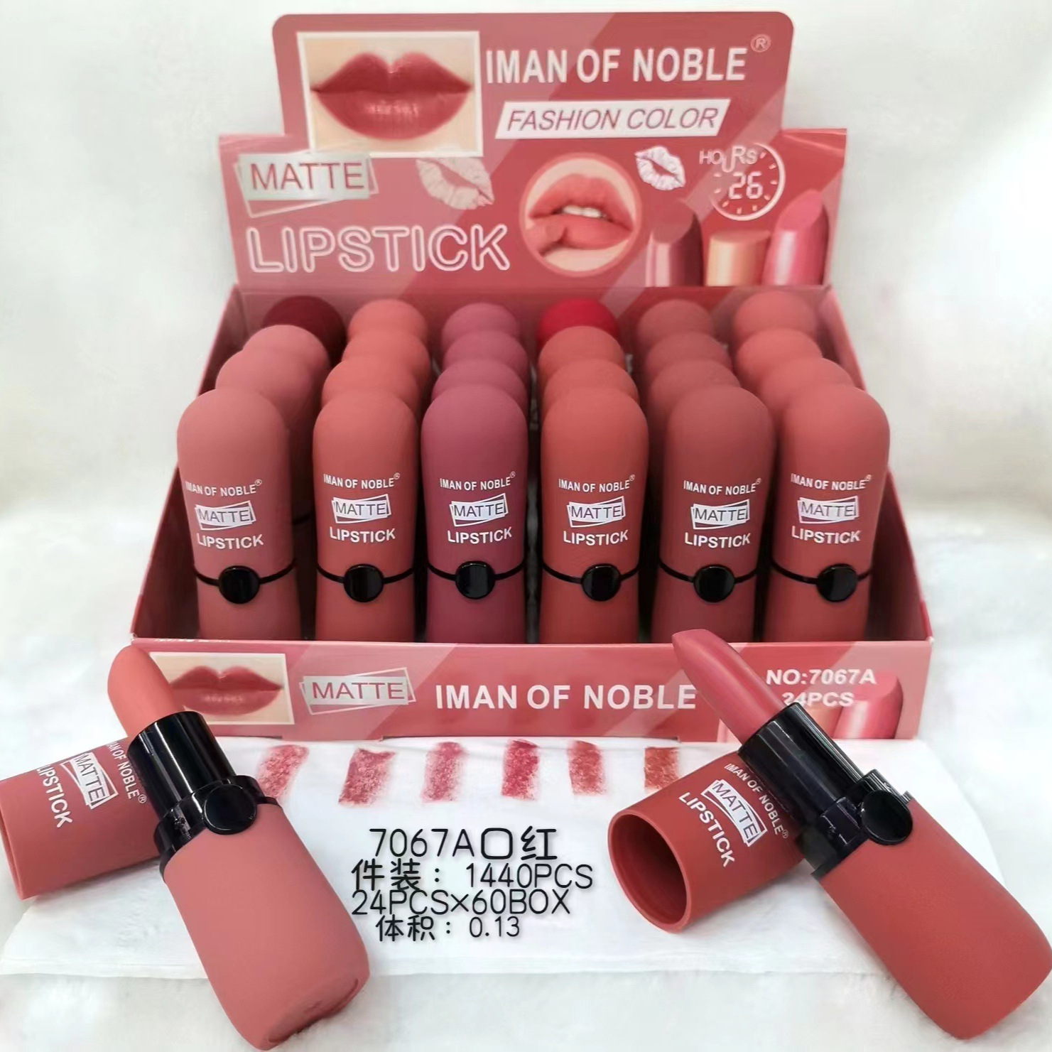 Only export IMAN OF NOBLE [24-pack] MATTE LIPSTICK in bright red color Specification drawing