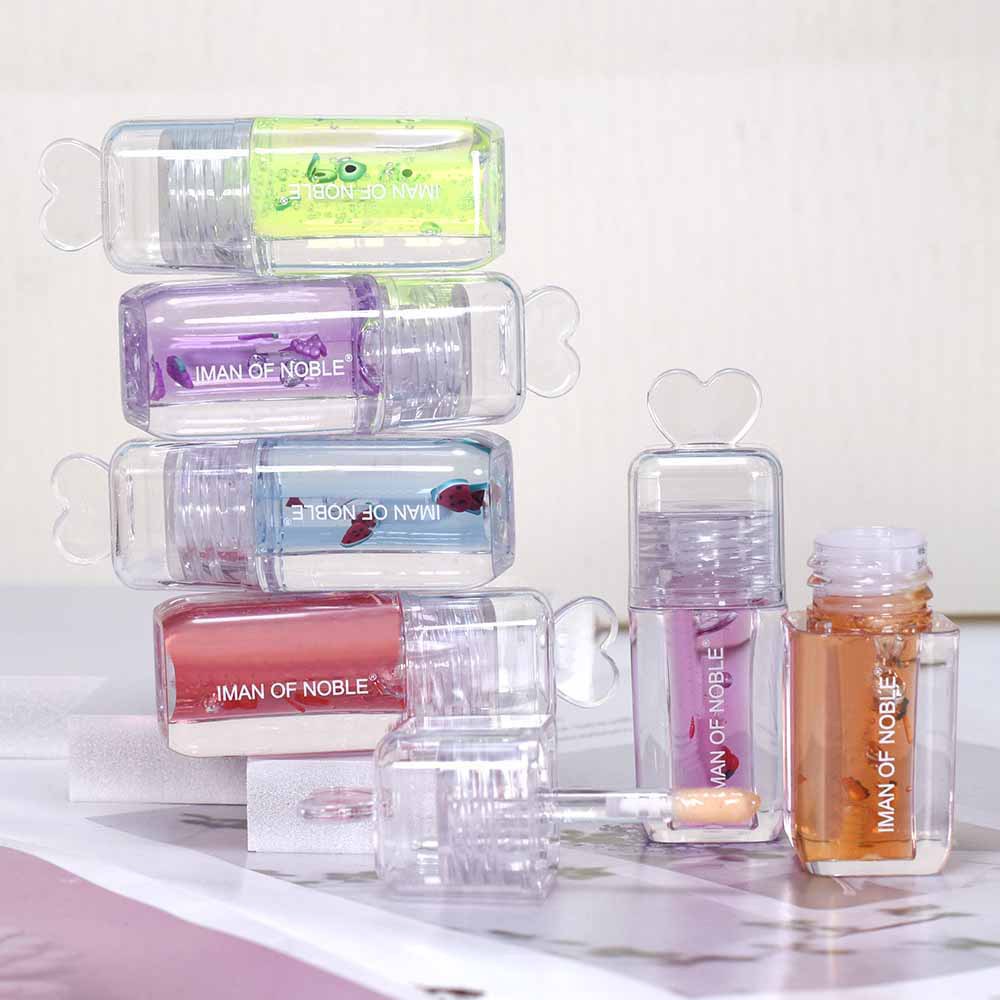 IMAN OF NOBLE Fruit Slice Transparent Lip Oil Lip Gloss 7168B Lip Gloss LIPOIL Heart Square Tube 6ML full figure