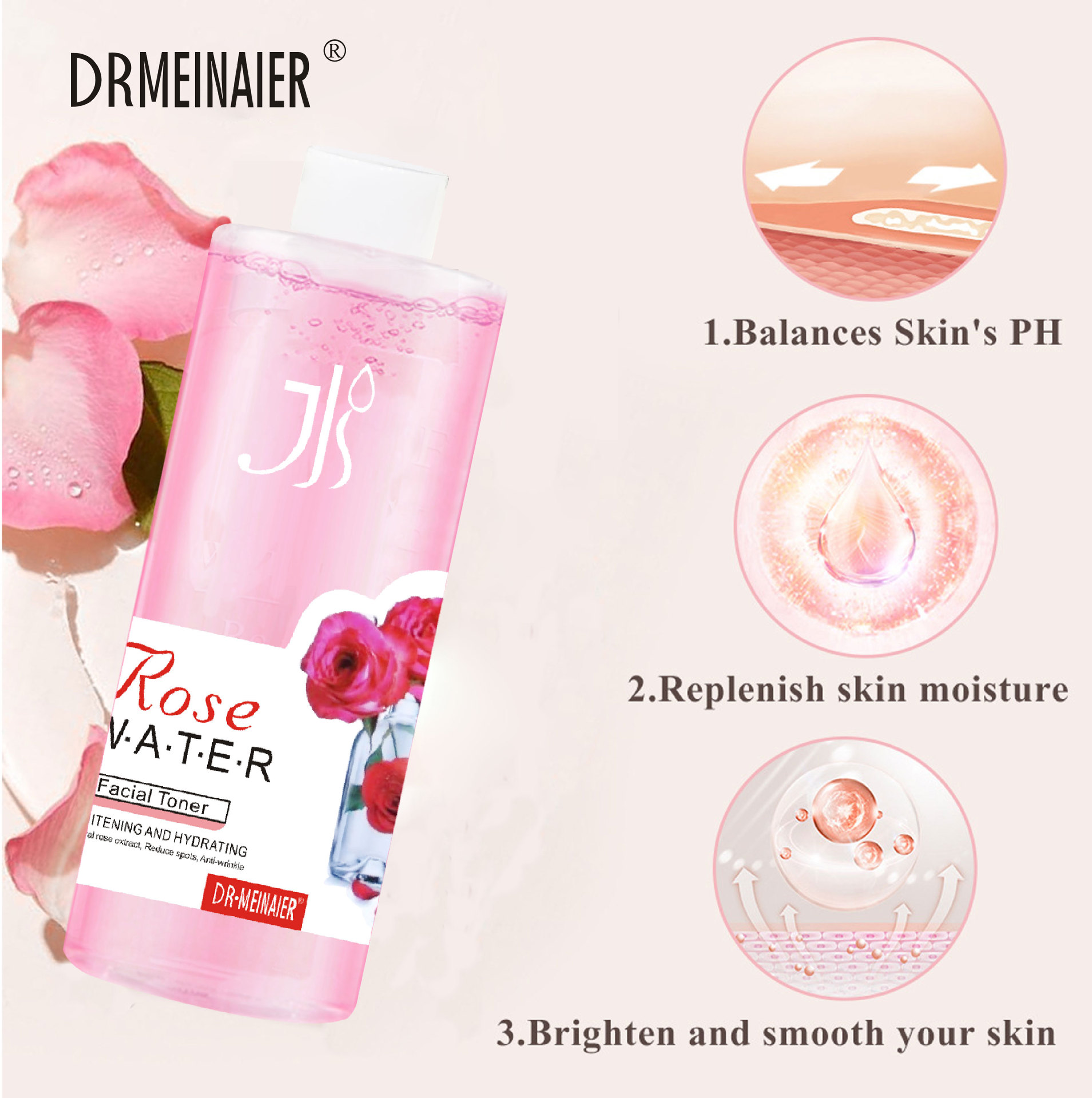 Cross-border exclusive rose toner for shrinking pores, brightening and shrinking, hydrating, moisturizing, refreshing and oil control, 500g wholesale Application Scenario