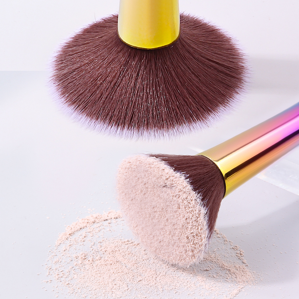 High-quality in-stock, colorful gradient flat-head setting brush, blush brush, no powder intake, easy to apply, portable loose powder makeup brush details Picture