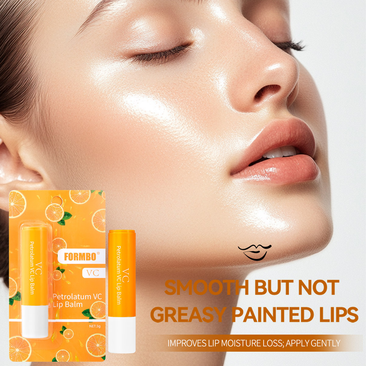【 Cross-border Exclusive 】FORMBO Vitamin C Lip Balm hydrates, moisturizes, nourishes, prevents dryness and cracking, reduces lip lines and removes dead skin Specification drawing