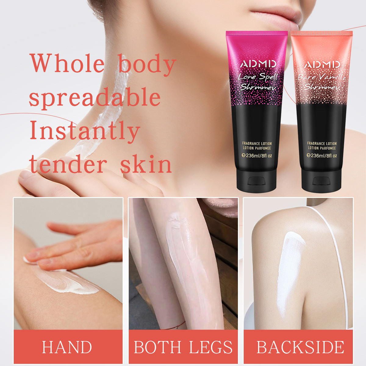 【 Cross-border Exclusive 】ADMD Body Lotion nourishes and repairs the skin, providing a refreshing and non-sticky base feel. A bestseller on Amazon Application Scenario