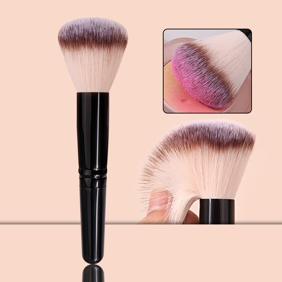 Round-headed soft-bristled loose powder makeup brush, artificial fiber bristle setting brush, gift makeup brush, portable makeup tools wholesale Specification drawing