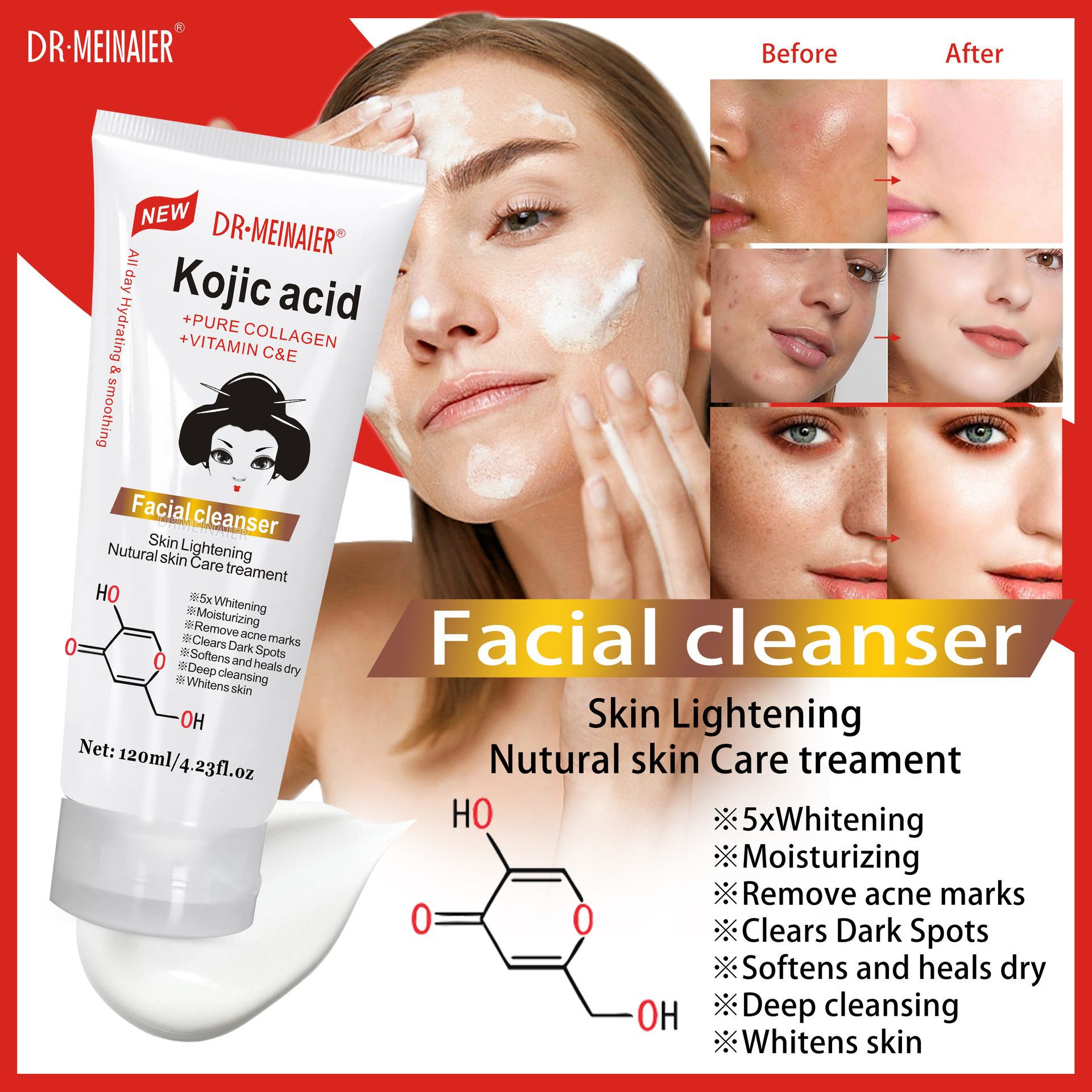 Cross-border kojic acid brightening Facial Cleanser Hydrates, moisturizes, controls oil and repairs the skin. Deep cleansing facial cleanser for export wholesale details Picture
