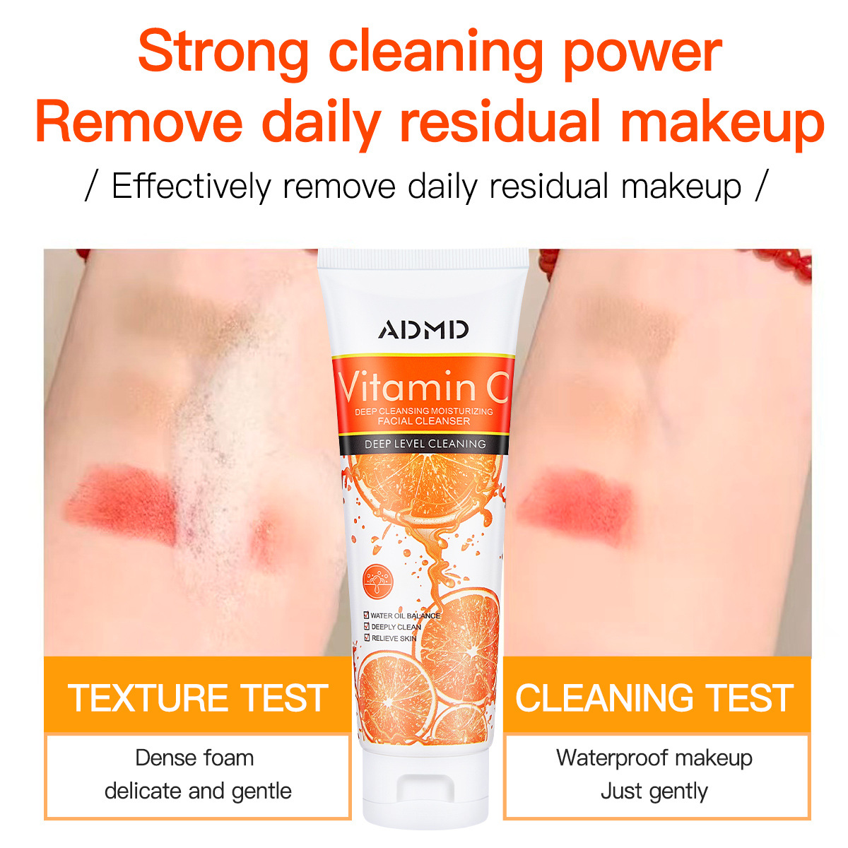 【 Cross-border Exclusive 】ADMD Vitamin C Facial Cleanser deeply cleanses, gently controls oil, shrinks pores, and is refreshing without greasiness details Picture