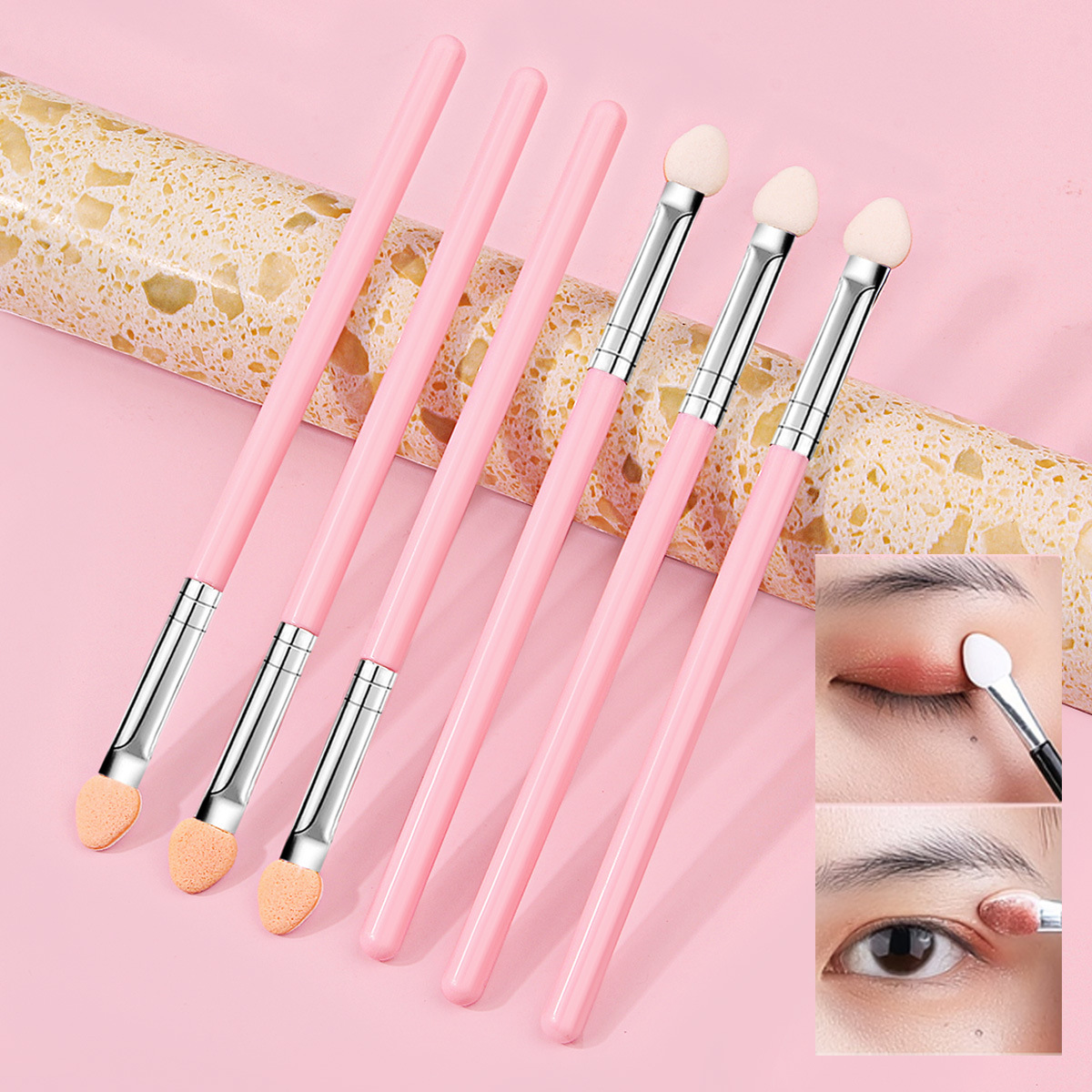 The skin-fair two-color rubber cotton heart-shaped sponge eyeshadow brush is a top-quality sponge eyeshadow stick brush that is a best-selling product in cross-border e-commerce full figure