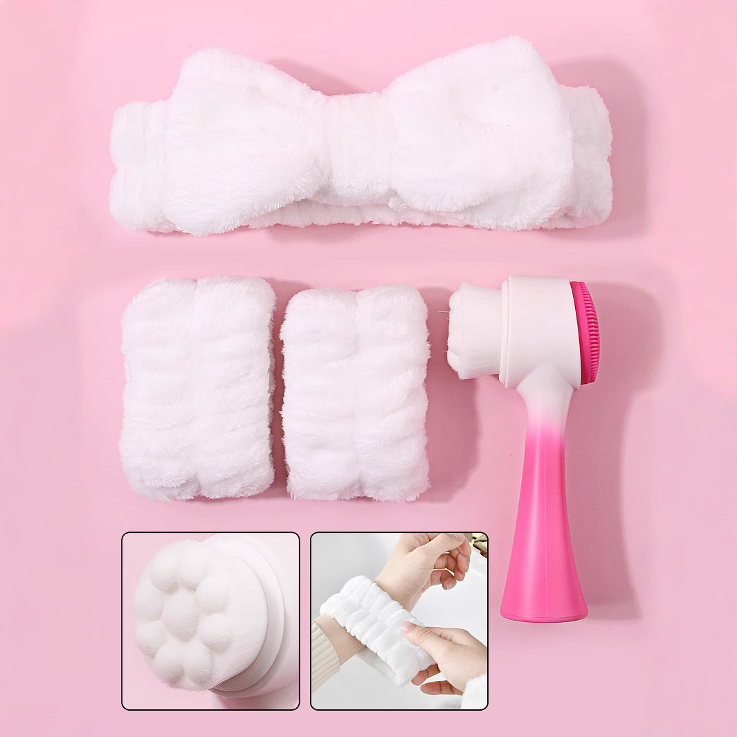 New simple face wash brush set with flannel headband, women's makeup sweat-absorbing bow face wash strap in stock Application Scenario