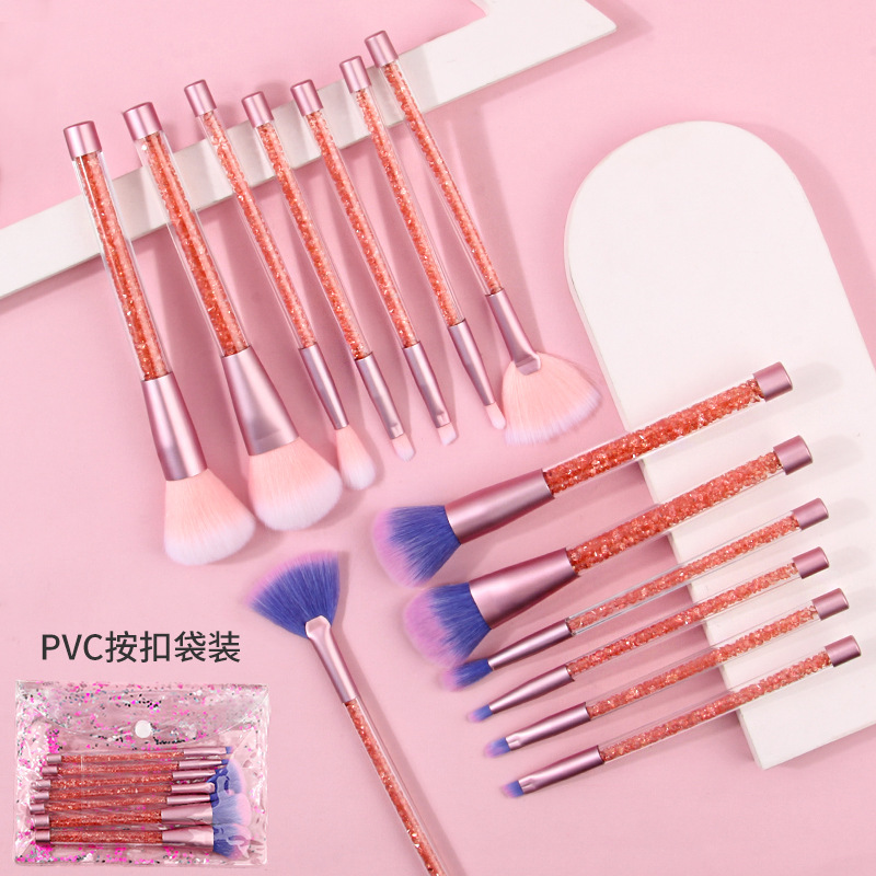Beginner's beauty tools: 7-piece water diamond makeup brush set, soft bristle portable seven-color brush in stock, facial beauty brush full figure