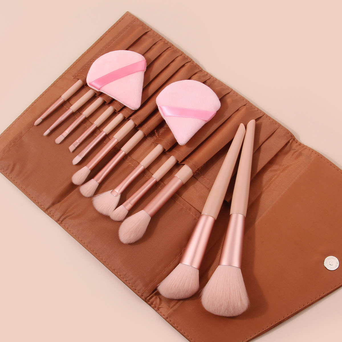 12-piece makeup brush set, soft bristle loose powder blush brush, beginner beauty tools, makeup bag with triangular powder puff Specification drawing