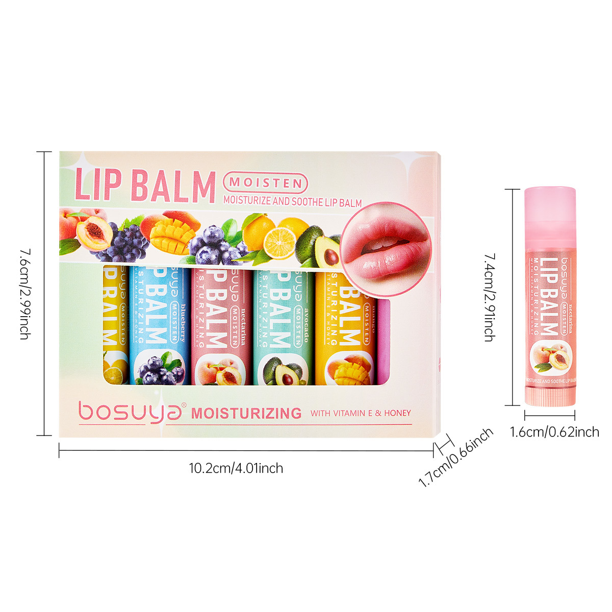 Bosuya Cross-border exclusive lip balm Set, 6-tube fruit-flavored lip balm set, temu bestseller Item Picture