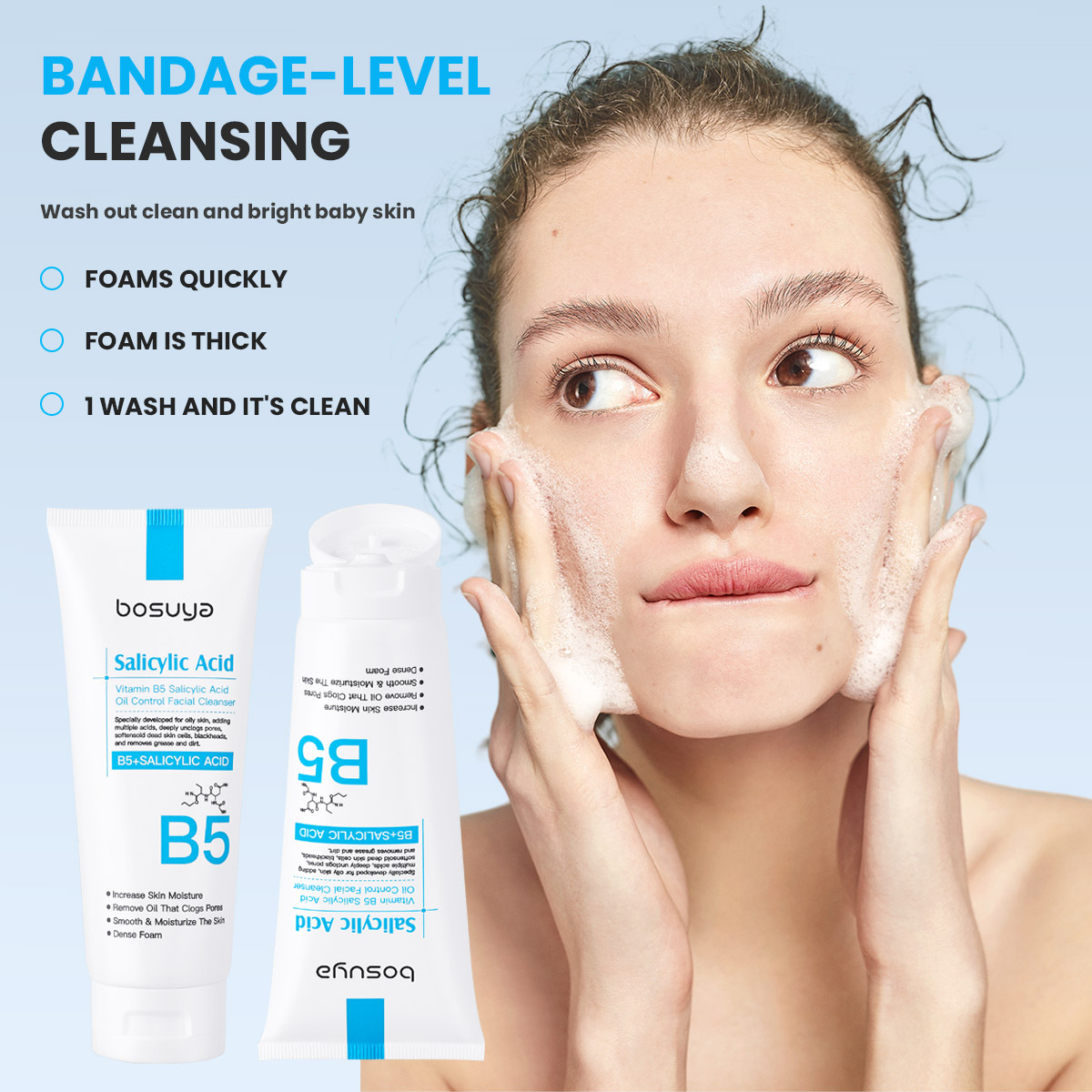 Cross-border exclusive BosuyaB5 salicylic acid oil-Control Facial Cleanser, Hydrating and Moisturizing Cleansing Facial Cleanser, universal Application Scenario