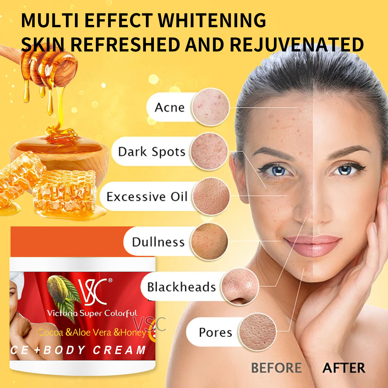 Cross-border cocoa & aloe & Honey face Cream 500g Moisturizing Cream Moisturizing and hydrating cream wholesale for export Specification drawing