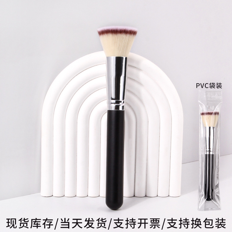 Single flat-head foundation brush, portable makeup brush manufacturer, wooden handle makeup brush, beauty tools in stock wholesale full figure