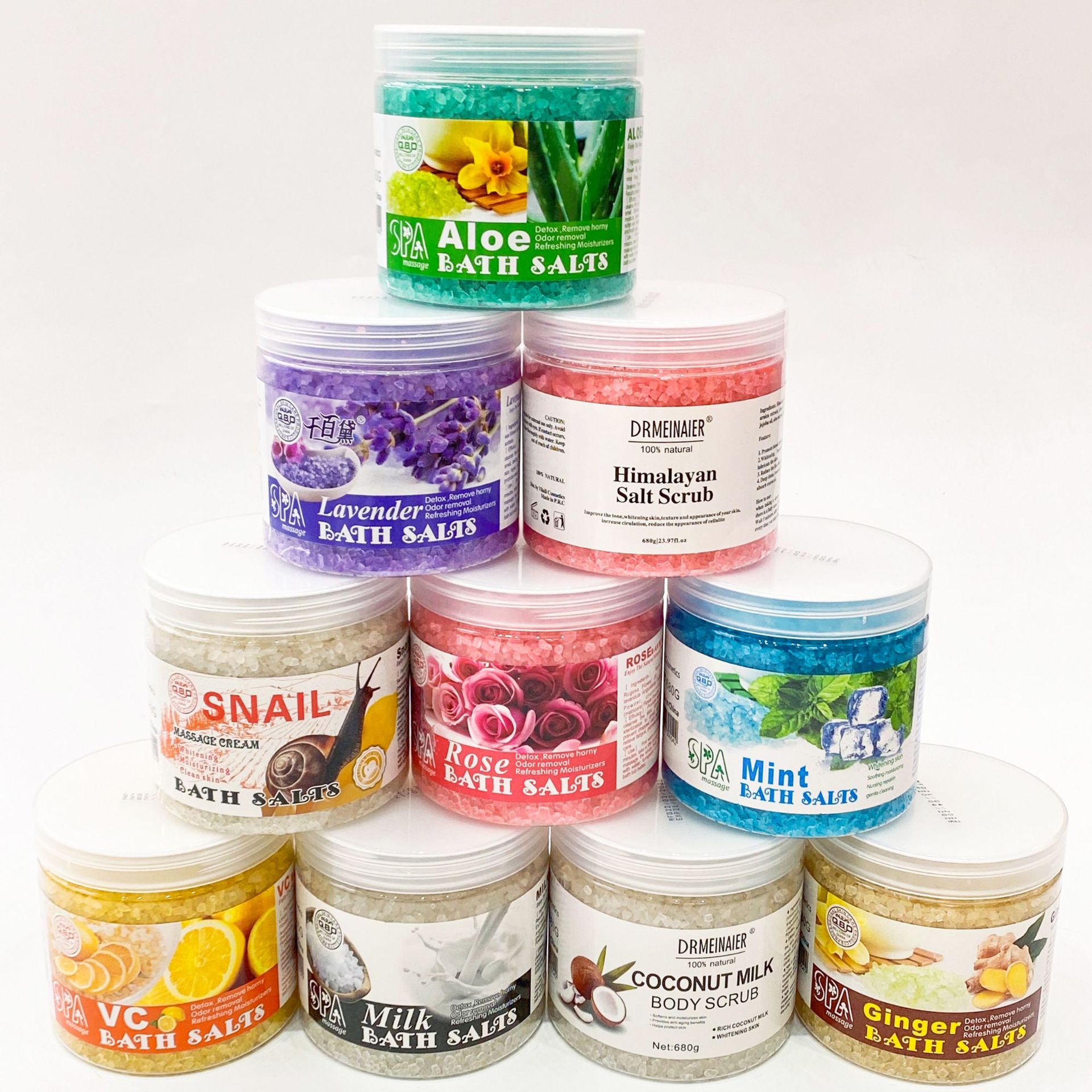 Cross-border foreign trade scrub crystal salt, scented bath, coarse salt, exfoliating and chicken skin removal, sea salt, bath salt, 680g full figure