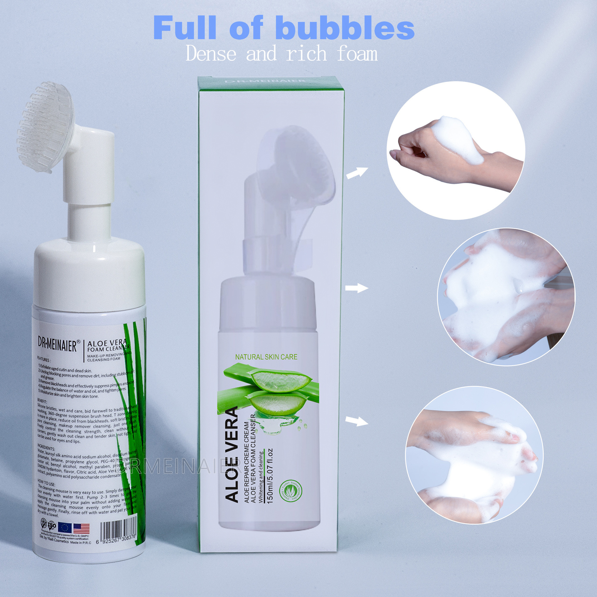 Cross-border Aloe Vera Mousse Facial Cleanser 450ml Foaming Facial Cleanser, Gentle Deep Cleansing, hydrating and moisturizing Facial Cleanser details Picture